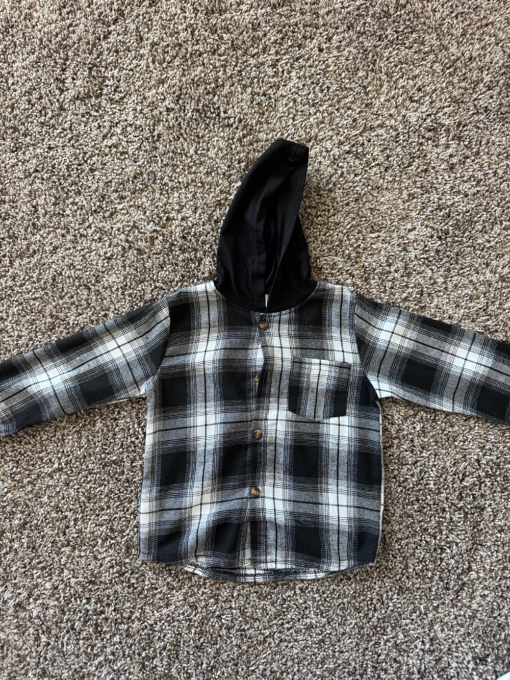 Black & White Plaid Hooded Shirt for Kids